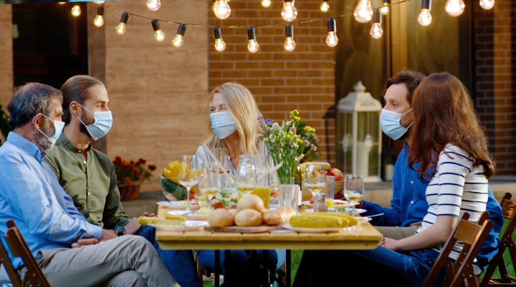 holiday meal with masks