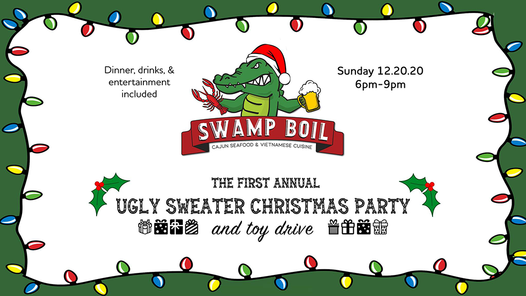 swamp boil ugly sweater party