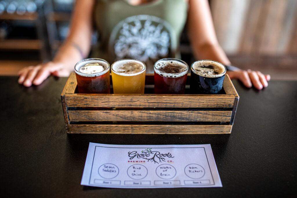 flight of beer at Grove Roots