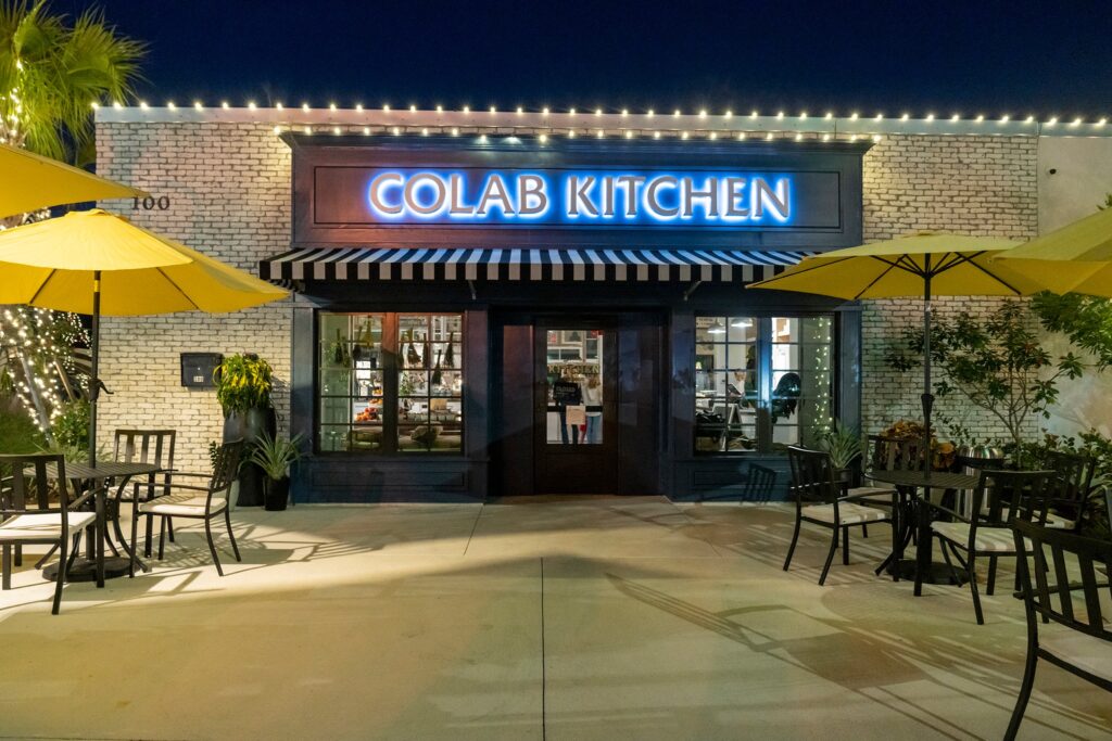 Colab Kitchen exterior at night